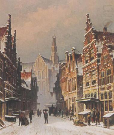 Eduard Alexander Hilverdink A snowy view of the Smedestraat, Haarlem china oil painting image